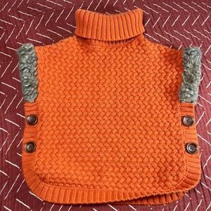 Aspen Kids‎ Orange Knit Turtleneck Poncho Faux Fur Trim Buttons Girls S 5 6